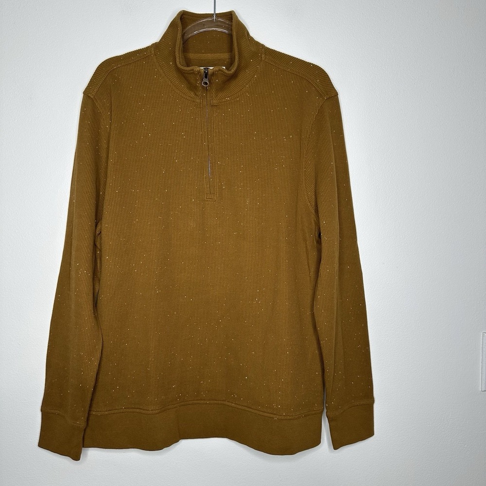 Billy Reid Donegal Qtr Zip Pullover Sweater‎ Yellow Speckled Ribbed Large